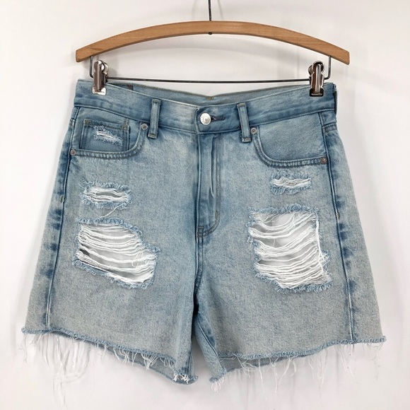American Eagle 2 High Waisted Denim Mom Shorts distressed 5561 0382 - Picture 1 of 10